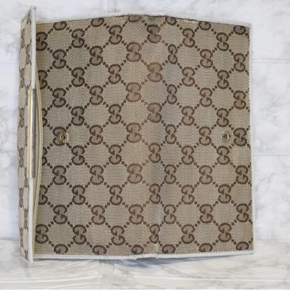 GUCCI Vintage Authentic Long Wallet Purse GG Canvas Leather White - Picture 5 of 9